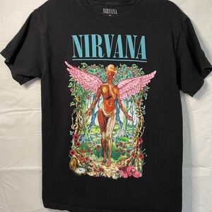 NIRVANA Black Short Sleeve Tee Psychedelic Design